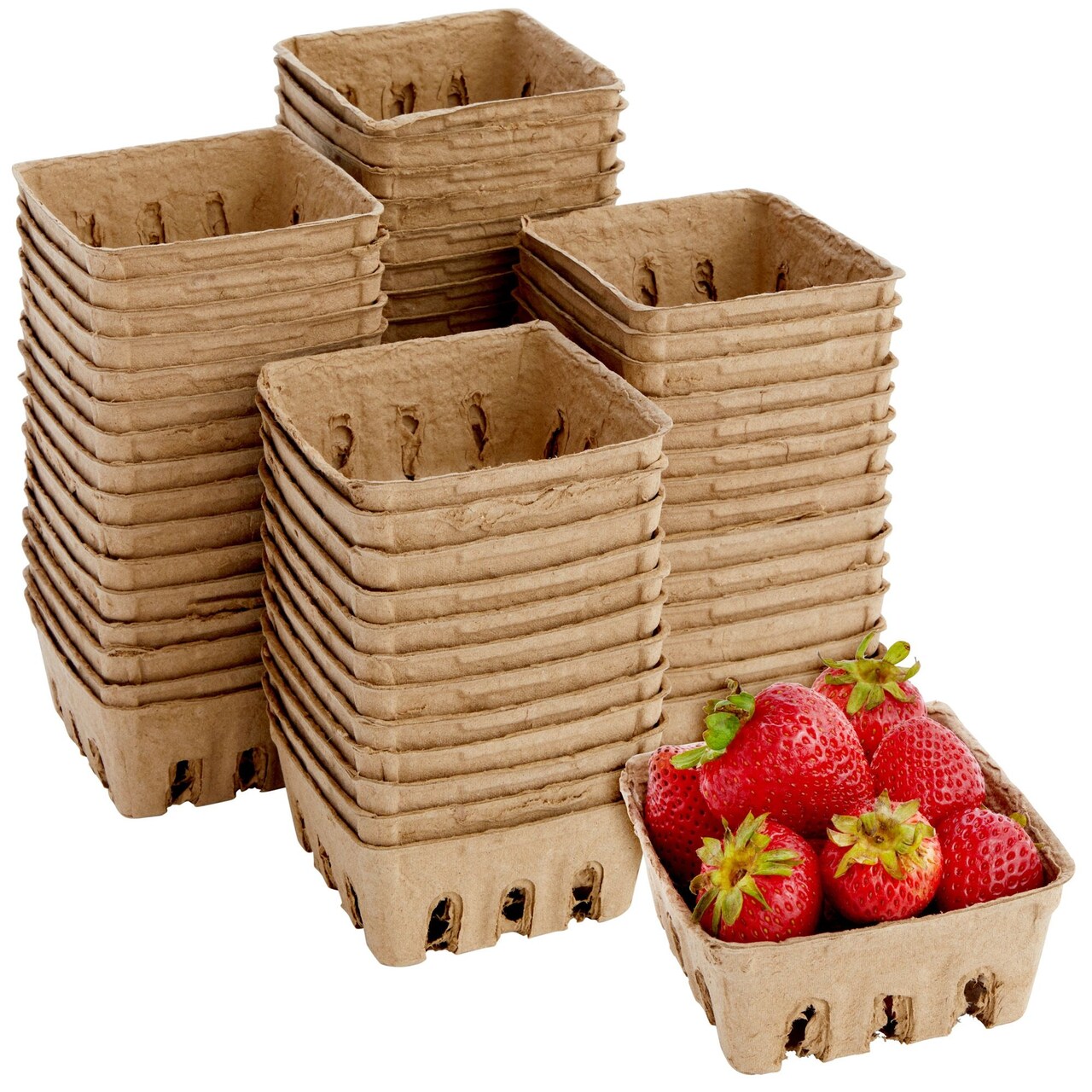 60 Pack Pulp Fiber Berry Baskets for Fruits and Vegetables, Farmers Market, Grocery Store, 1/2 Pint (4 x 4 x 1.81 In)